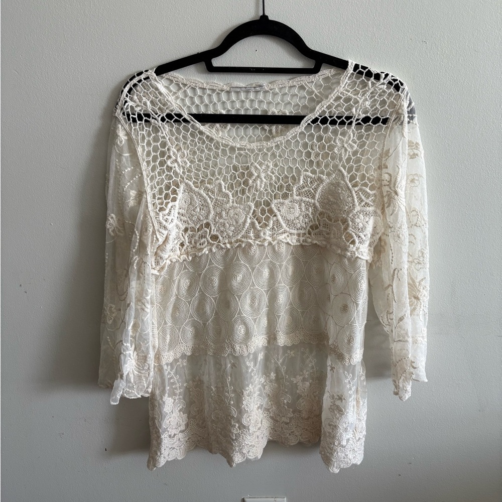 Vintage Boho Chic lace sheer woven top